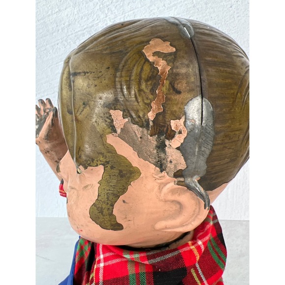 Metal Tin Vintage Antique Doll Creepy Large Eyes‎ Move Cast Rare Boy Guy - Picture 3 of 14